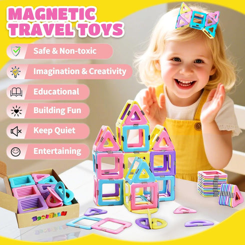 52 3 4 5 6 7 MAGBLOCK Toddler Girl Toys, Magnetic Tiles Pcs, Birthday Gifts for Girls, Macaron Color Magnetic Building