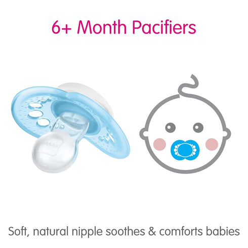 MAM 4-Pack, 6+M, 6+ 6-16, 4 Count Original + Night Boy & Air Matte Pacifiers, for Sensitive Skin, Months, Best Pacifier
