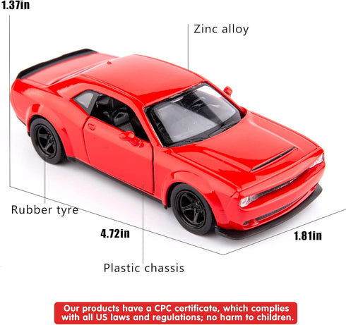 TGRCM-CZ 1/36 Scale Dodge Challenger Casting Car Model, Zinc Alloy Toy Car for Kids, Pull Back Vehicles Toy Car