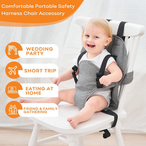longdafei Portable Safety Seat Harness for Baby High Chair, Foldable Washable Cloth Harness Chair Ajustable Straps
