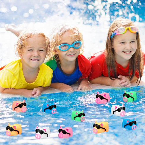 Syhood 150 Packs Mini Rubber Pigs with Sunglasses - Squeaky Piggy Bath Toys for Shower Birthday Party Favors