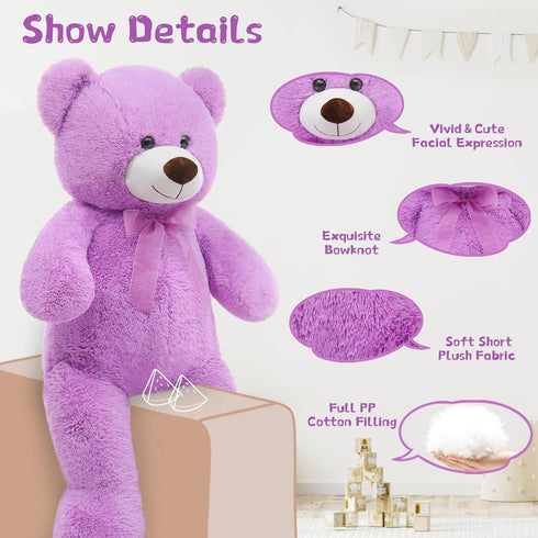 36 Inch Big Teddy Bear Cute Giant Stuffed Animal Plush Bear for Kids and Girlfriend in Purple