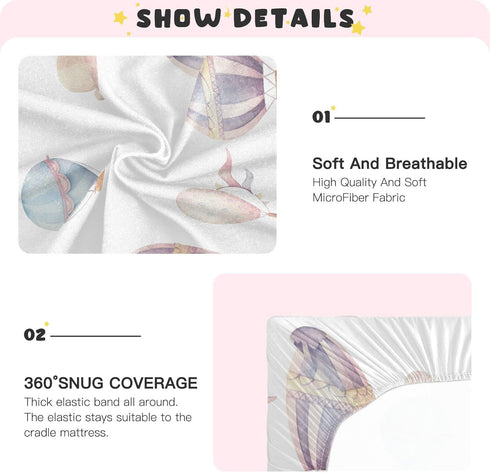 Watercolor Hot Air Balloon Crib Sheets for Boys and Girls, Soft and Breathable, 52 x 28 x 9 Inches
