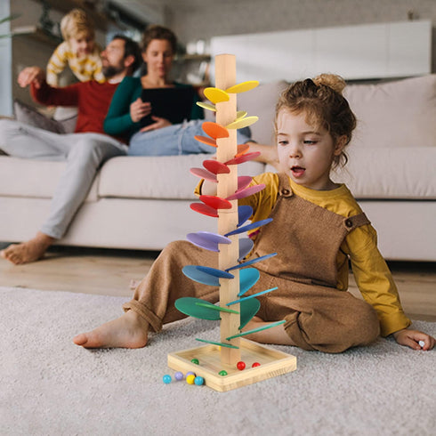 Wooden Music Tree Toy for Kids, Marble Ball Run Track Game for Toddlers, Educational Montessori Gift