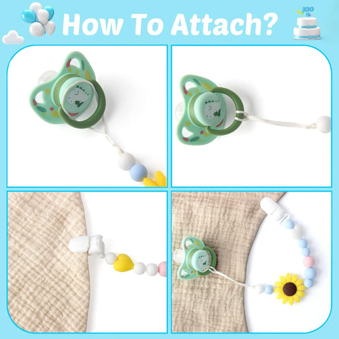 LSTRAGY 2 Pack Silicone Pacifier Clip, Pacifier Holder for Boys and Girls, Adorable Sunflower Pacifier Clips Fits