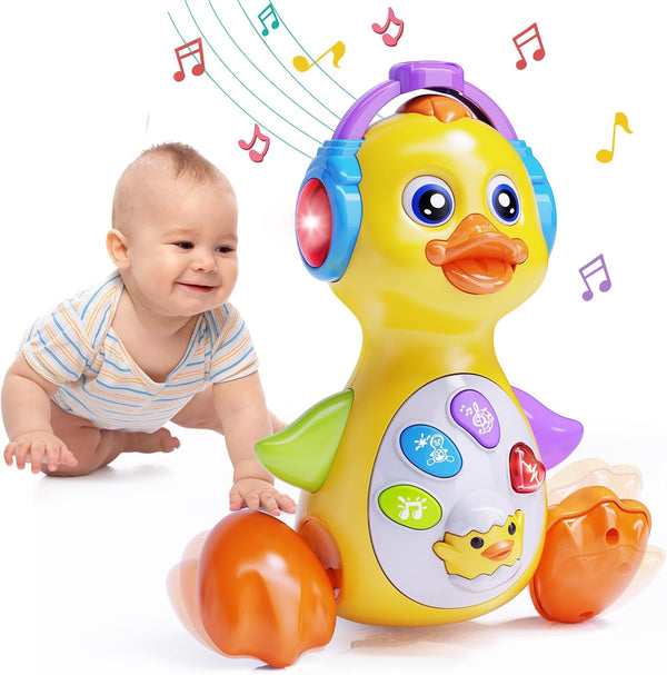 Musical Baby Toys Duck, Infant Tummy Time Toys for 0-12 Months, Crawling Dancing Light Up Learning Gifts