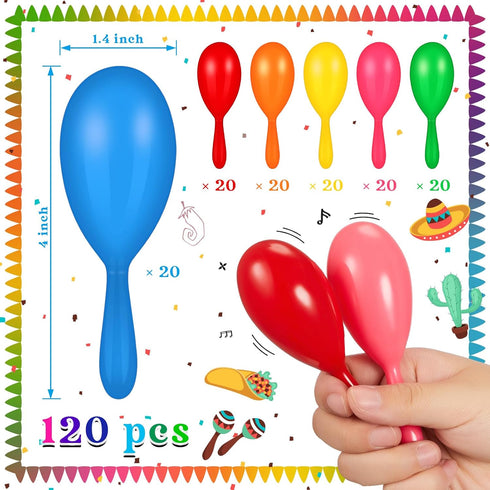 Lenwen 120 Pcs 4 Inch Mini Fiesta Maracas Bulk, Neon Maracas Shakers for Birthday Mexican Party Classroom Musical