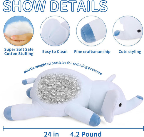 24", 4.2 WeBingo Weighted Elephant Stuffed Animals Pounds Blue Weighted Plush for Kids Adults Boys Girl, Cute Plushies