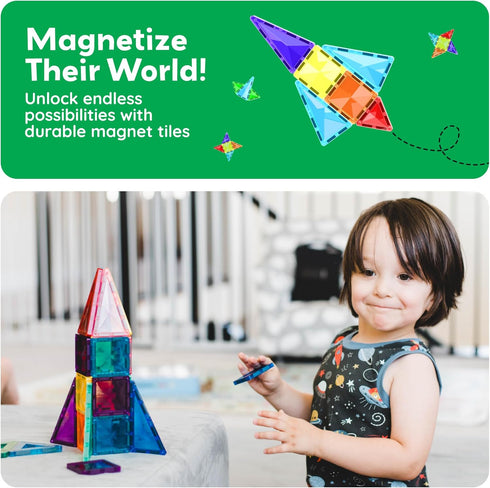 PicassoTiles 80 Pieces Magnetic Building Tiles, Educational Playset for STEM Sensory Gifts, Kid Brain Development