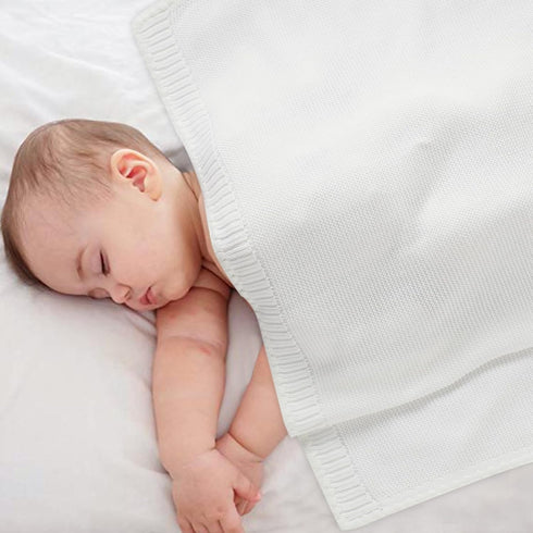mimixiong Cotton Baby Blanket, Gender Neutral Swaddling Blanket for Nursery, 40 x 30 Inch in White