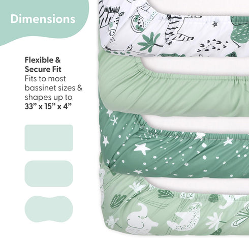 4-Pack The Peanutshell Baby Bassinet Sheets - Soft, Oval & Fitted Baby Girls or Boys Sheet, Rectangle, Fitted Covers