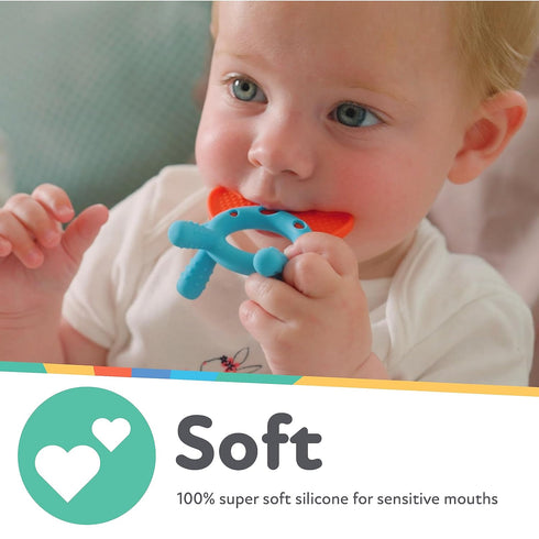 Nuby Geo Zoos Massaging Teether, Baby Teething Toy, Soft Easy Grip, 3+ Months, Dino