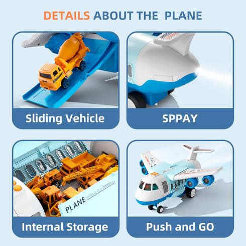 Set, Set Transport Cargo Airplane, Large Theme Airplane Toy Educational Toy Vehicle Play with Smoke Sound and Light