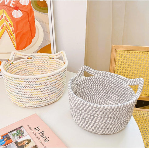Thildani Closet Small Woven Cotton Rope Basket Empty Decorate Gift Cute Storage Organizing Dog Cat Pet Toy Box Baby