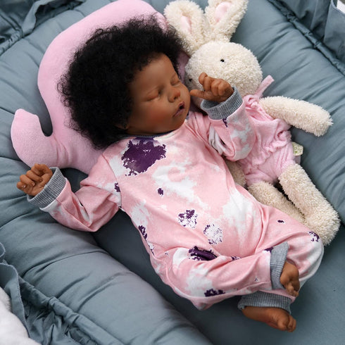 JIZHI Lifelike Reborn Baby Dolls - 17 Inch African American Soft Body Realistic Newborn Baby Doll with Gift Box