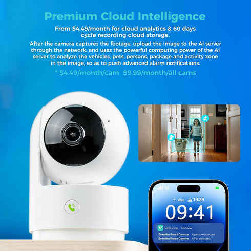 SOVMIKU 64GB 2K 5GHz 360 Setup, Alarm,180 Indoor Camera, Wi-Fi, Plug-in, AI Tracking, Home Security, Pet/Baby Monitor