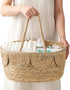 Lawei Little Diaper Caddy Organizer, Handwoven Natural Rush Grass Nursery Baby Basket with Removable Cotton Divider