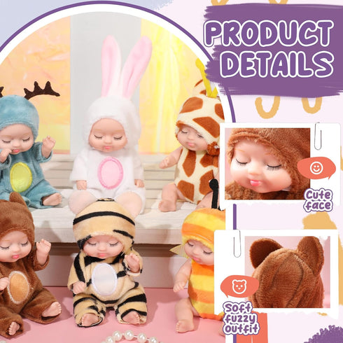 Hanaive 6 Pcs Mini Baby Dolls Set, 4 Inch Lifelike Reborn Cute Dolls for Easter Egg Fillers & Birthday Gifts for Girls