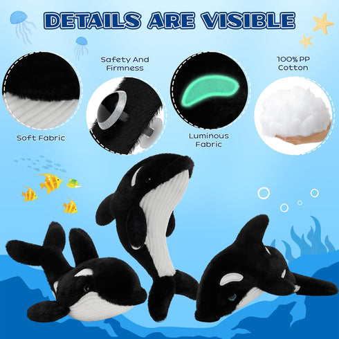 6 10 Tezituor Pcs Orca Stuffed Animals, Soft Orca Whale Plush Toy Glow in The Dark, Stuffed Killer Whale Birthday Party