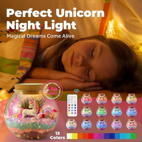 JOYEEMAX 4 5 6 7 8-12 Unicorn Light-Up Terrarium Kit for Kids - LED Night Light Birthday Gift for Girls Ages Year Old