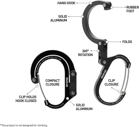 GEAR AID HEROCLIP (Small) Carabiner Gear Clip and Hook, for Hanging Bags, Purses, Lanterns, Strollers, Tools, Helmets