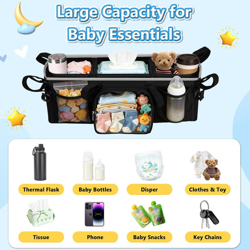 GT2 2 Double Stroller Organizer for Bob Duallie Jogger City Mini and Jeep, Double Baby Stroller Caddy Accessories