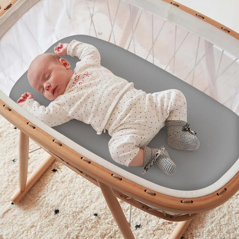 2 Pack, 100% Muslin Bassinet Fitted Sheets Cotton Baby Cradle Sheets in Solid Green & Gray, Soft Breathable Mattress