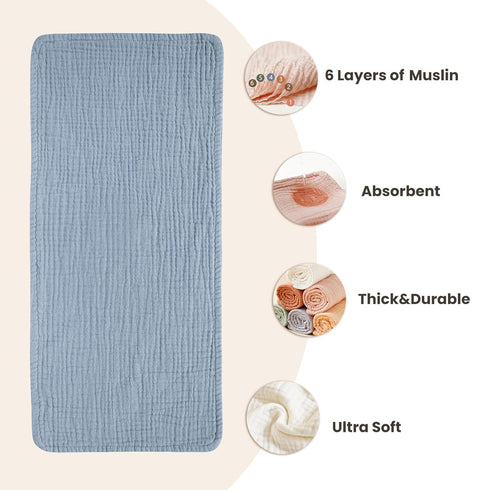 6 Pack, 100% Konssy Muslin Baby Burp Cloths Soft Absorbent Cotton Burping Clothes for Newborns, Baby Boys and Girls