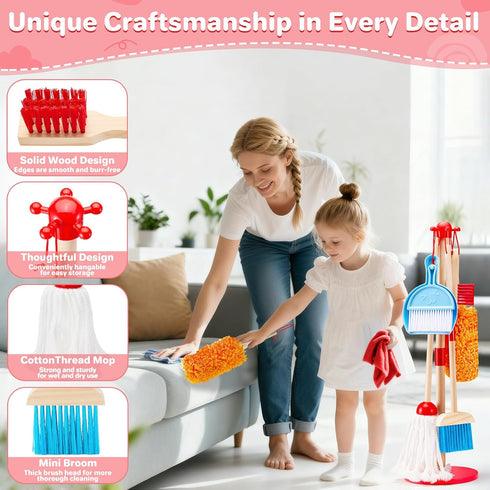 Set Set 9 Set 3-6, WHOHOLL Wooden Kids Cleaning Toy Toddler Broom and Dustpan for Housekeeping Pcs Broom and Mop