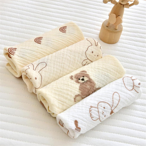 Lily Brown 4 Pack Baby Washcloths Soft Absorbent Cotton Washable- Saliva Towel Face Wipes Bath Face Towel Wipes Baby