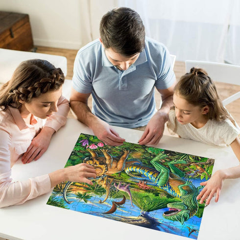 100 Piece Dinosaur Jigsaw Puzzle for Kids Ages 4-8, Educational Learning Toys for Boys & Girls - Unique Pieces