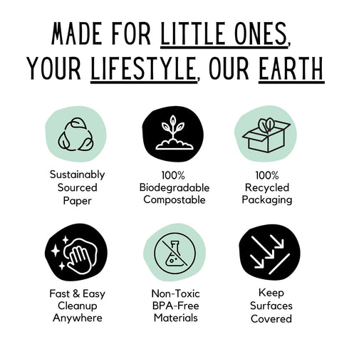 30 Pack (THEO001) | Disposable Splat Mats | Biodegradable + Compostable | THEO'S MATS | Under Highchair Splat Mat