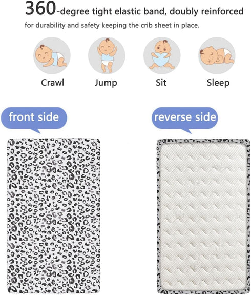 Grey,52 x28 Snow Leopard Themed Fitted Crib Sheet,Soft Toddler Mattress Sheet Fitted - Crib Mattress Sheet or Toddler