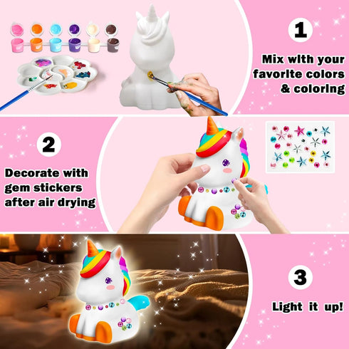 3 4 5 6 7 8 9 10 11 12 13 FUNZBO Paint Your Own Unicorn Lamp Kit - Arts and Crafts Supplies Painting for Kids Teens