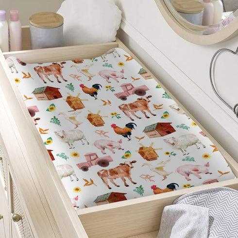 Watercolor Farm Animals Changing Pad Cover, Soft Stretch Fitted Baby Changing Table Mats Covers for Boys Girls, 32" x