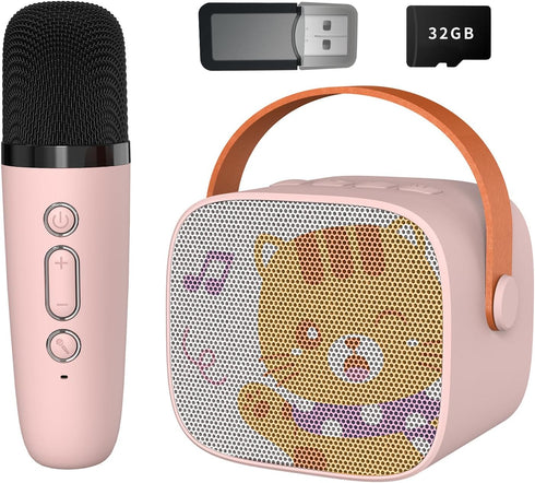 Mini Karaoke Machine for Kids, Portable Bluetooth Speaker with Wireless Microphone, Music Player Toys for Girls and