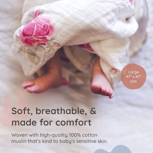 100% 47 47 Margaux & May Muslin Baby Swaddle Cotton, Large x Newborn Swaddle, Soft & Breathable Muslin Swaddle Blanket