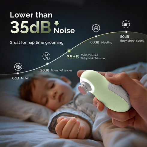 PC20F Trimmer MelodySusie Baby Electric Nail File Kit, Magnetic Rechargeable & Safe Nail with Night Light, Quiet