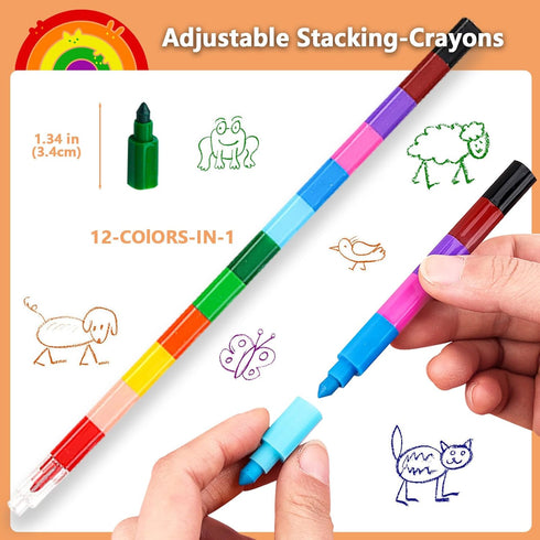 DueHoppee 18 Crayon,12-Colors-in-1 (18) Pcs Stackable Crayons,Mini Crayons for Kids Party Favors,Bulk Stacking