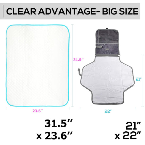 Baby Diaper Changing Mat - Waterproof Portable Travel Pad 31.5 x 25.5 inch for Newborn Toddlers Kids (White w/Turquoise)