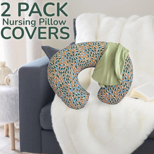 2 Pack Ultra Soft Original Boppy Compatible Pillow Covers Boy, Stretchy Nursing Pillow Cover Girl, Easy to Use & Clean