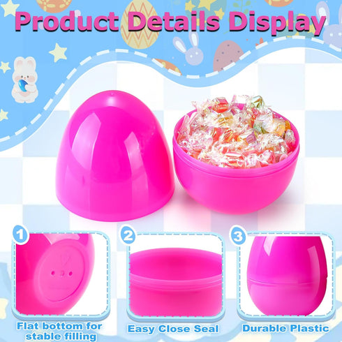 PNIOTAIN 12 6 Inch (Pure-12Pcs) Pcs Large Easter Eggs Fillable, Colorful Jumbo Plastic Empty Egg Stand Upright