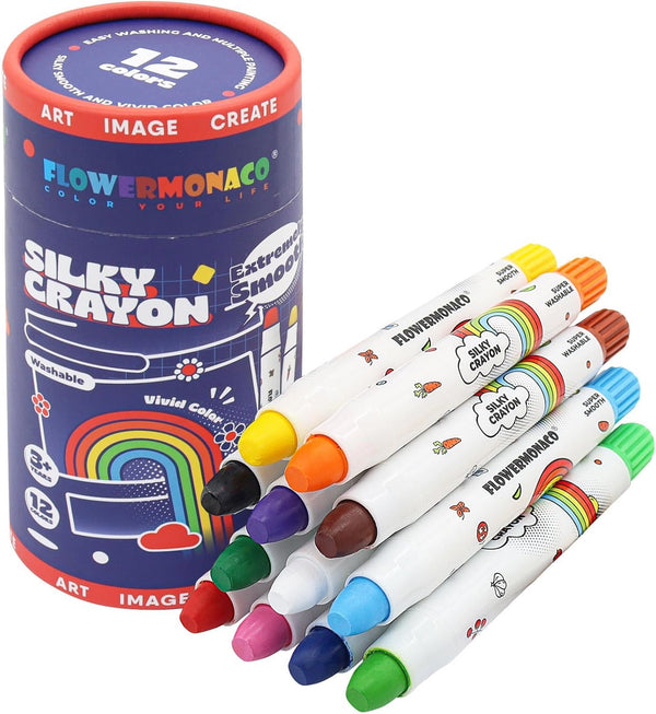 Lebze 12 Colors Toddler Crayons, Non-Toxic Silky Jumbo Washable Baby Coloring Tool, Safe Art School Supplies for Kids