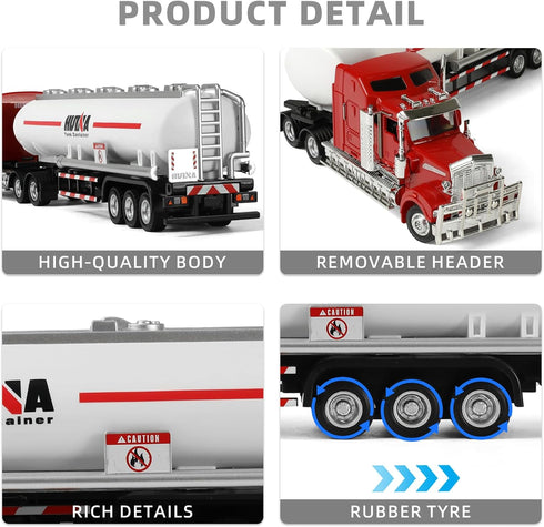 1/50 W900 Tanker Semi Truck Toy, Scale Kenworth Diecast Model Trucks, Metal Semi Truck and Trailer Gifts for Boys Adult