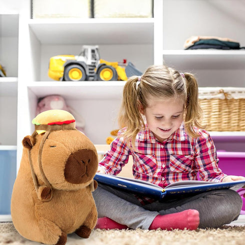 Ditucu Cute Capybara Plush with Hamburger Backpack, 9 Inch Capibara Stuffed Animal Toys for Kids