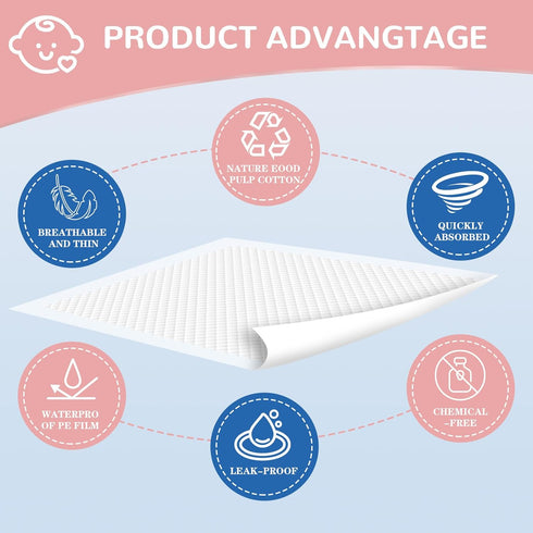 18"x26"(50pcs) MILDPLUS Disposable Changing Pads Liners Baby Pads, Hot Air Cotton Surface Pee Pads, Waterproof
