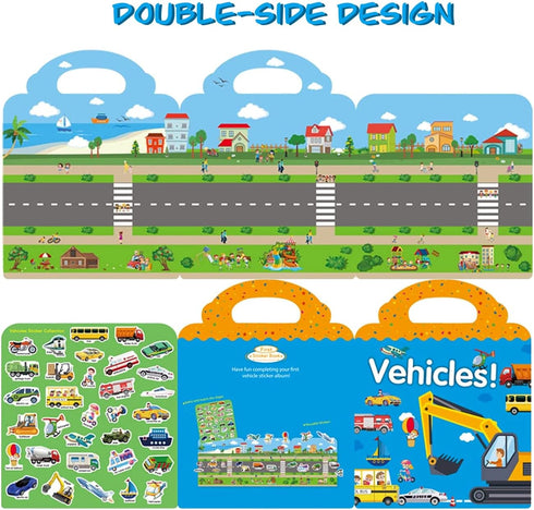 Reusable Sticker Book for Kids, Vehicles Truck Stickers, Educational Travel Activity Books for Toddler Age 3+