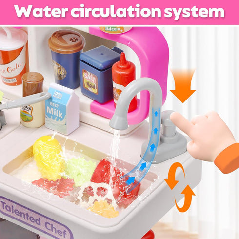 Playset, Set Set CUTE STONE Kids Kitchen Play Kitchen with Sound & Light, Cooking Stove with Steam, Toy Sink,Play Food