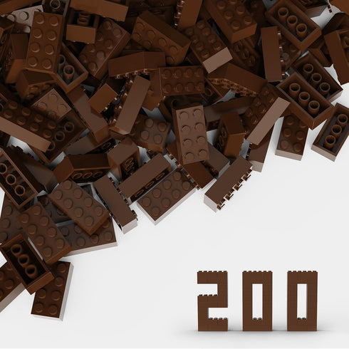 Classic Bulk Brick Block 2x4, 200 Piece Brown Building Brick, Compatible with Lego Parts 3001, Creative Play Set