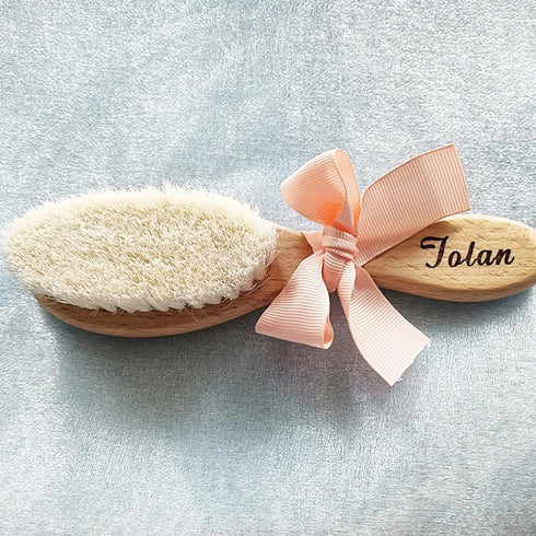 DOYOUWE Set, Personalised Baby Hairbrush, Wooden Newborn Comb, Soft Brush Birth Comb, Natural Bristles